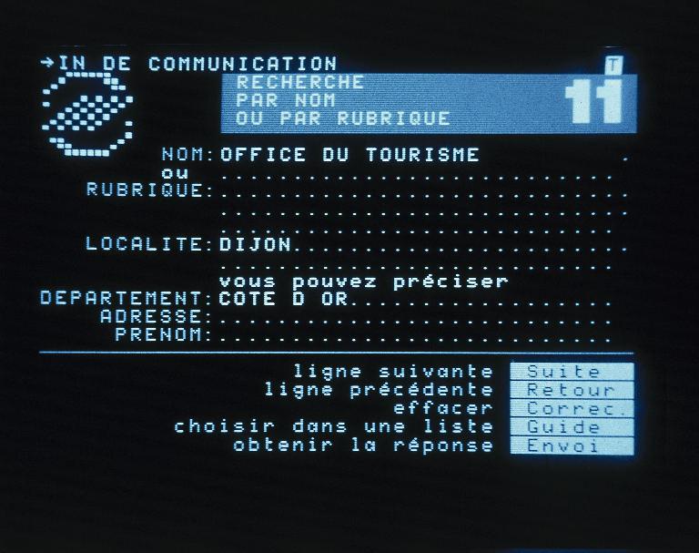 Screenshot of minitel service interface in french, function unclear but arguably for communication